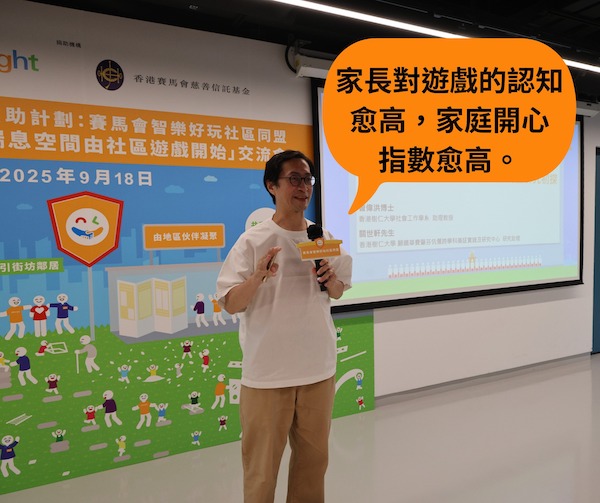 嘉賓講者：香港樹仁大學社會工作學系助理教授　曾偉洪博士 「兒童照顧者對社區遊戲的認知調查初探」